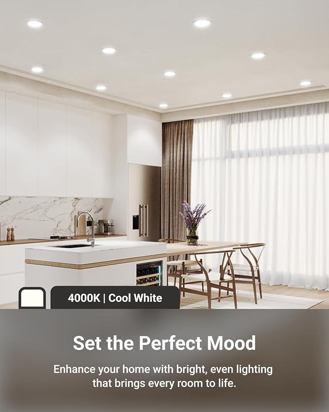 Sunco 24 Pack 4 Inch LED Recessed Lights, Slim Canless Ceiling Lighting, 650 LM, 10W (60W Equivalent), 4000K Cool White, Dimmable, Wafer Thin, Ultra Thin with Junction Box ETL