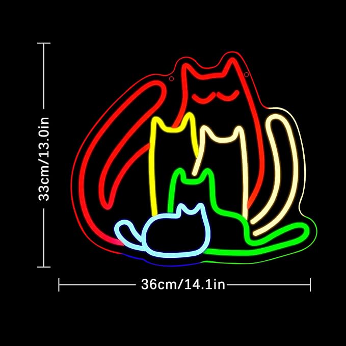 Colorful Cat Neon Sign for Wall Decor Rainbow Cat Led Sign Animal Neon Light Dimmable Pet LED Light Sign for Bedroom Men Cave Home Party Home Decor