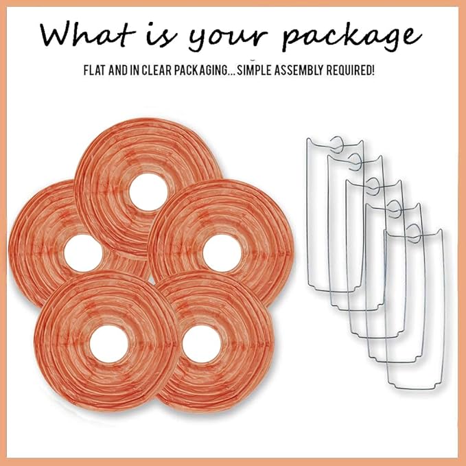 12 Inch Peach Round Paper lantern,Chinese Japanese Pendant Lamp Shade(Set of 5, Peach)