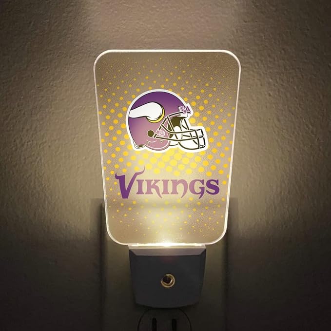 Party Animal NFL Team LED Night Light, with Auto Sensor and 3 Light Settings, Slim 5-Inch Design fits Standard Outlets, Minnesota Vikings