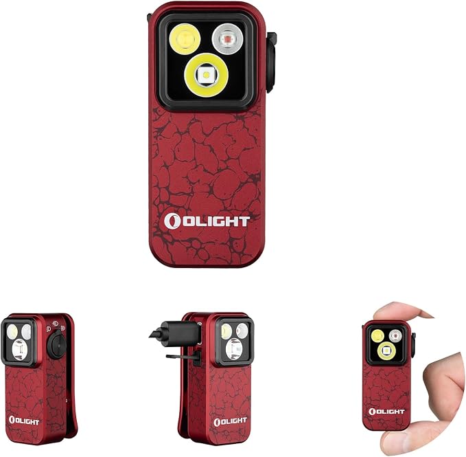 OLIGHT Oclip Pro Rechargeable EDC Clip-on Flashlight, Crackle Red | Red Light, 500 Lumens Floodlight, Spotlight, Pocket-Sized, USB-C Charging, Magnetic, for Work, Signaling, Outdoor or Home Use