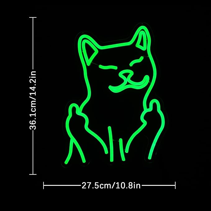 Cat Neon Sign for Wall Decor, USB Powered Cool Cat Neon Light, Funny Green Cat LED Light Up Sign for Birthday New Year Man Cave Teen Party Game Room Decoration