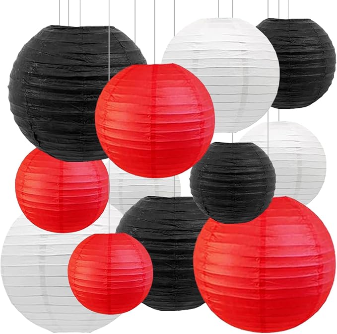 Paper Lanterns Party Decorations,12pcs Red Black White Hanging Paper Lantern for Birthday Party Decoration