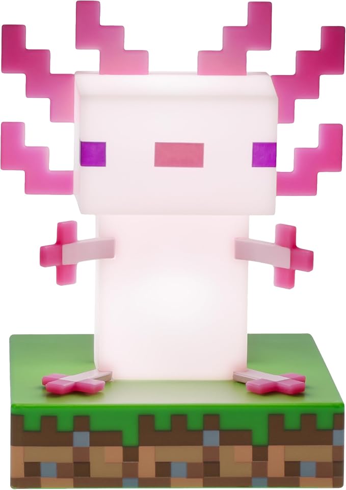 Minecraft Axolotl Icon Light - Officially Licensed Minecraft Product | 11cm Minecraft Axolotl Character Design • Soft Ambient Glow • Portable Battery Powered Light
