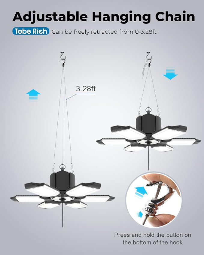 toberich 4 Pack Plug in Garage Light with Pull String 18000LM Shop Lights | 6500K Daylight, Linkable, 9.84FT Power Cable, Work Lights for Garage Workshop Utility Room