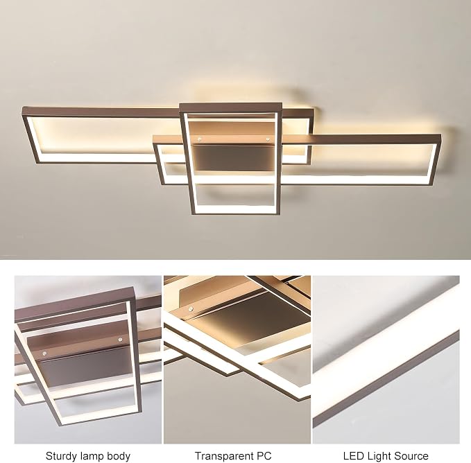 GEADI 35.4" Modern LED Ceiling Light, Dimmable Flush Mount with Remote | Bronze Geometric Ceiling Lamp, Low Profile Color Changing Light for Living Room, Bedroom, Dining Room and Kitchen