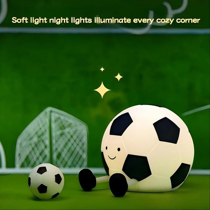 Cute Soccer Ball Night Light for Kids, Soft Silicone Cartoon Football Lamp, Rechargeable Bedside Nightlight with Timer Dimmable Nursery Light for Bedroom Sports Themed Room Decor, Gift for Soccer Fans