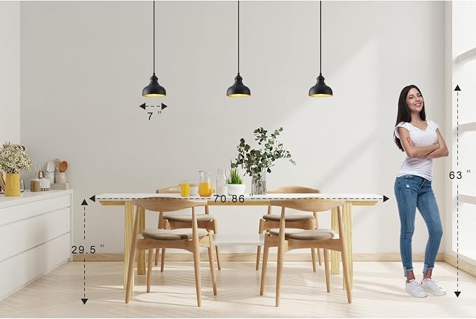 7in Dome Outdoor Pendant Barn Light Black and Brass Kitchen Island Hanging Light Fixture Exterior Small Porch Pendant Lamp Farmhouse Bedroom Hanging Lamp for Bathroom Shop Cafe, Adjustable