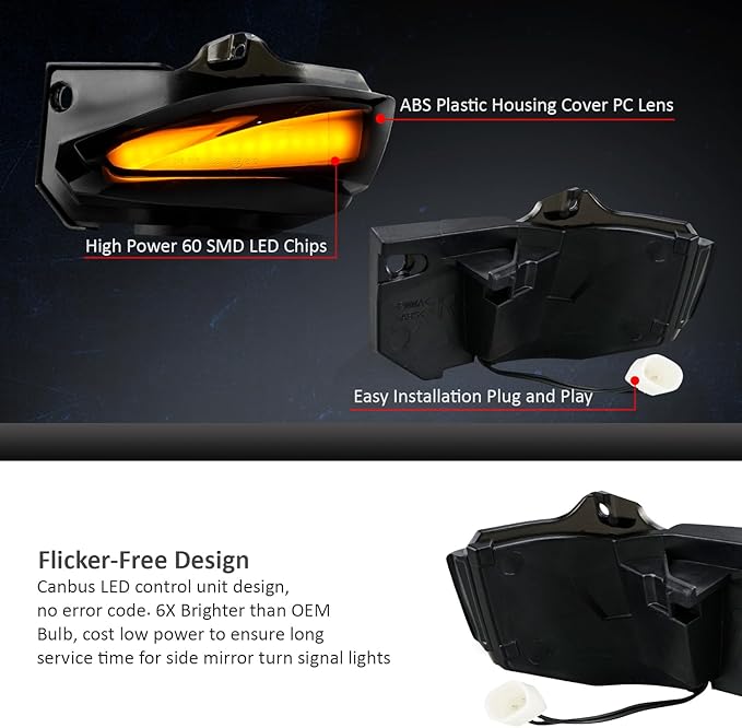 D-Lumina Sequential LED Side Mirror Turn Signal Lights Smoked Lens for Toyo-ta Corolla 2019-2024, Dynamic Indicator Mirror Marker Blinker Light Lamp, Pack of 2