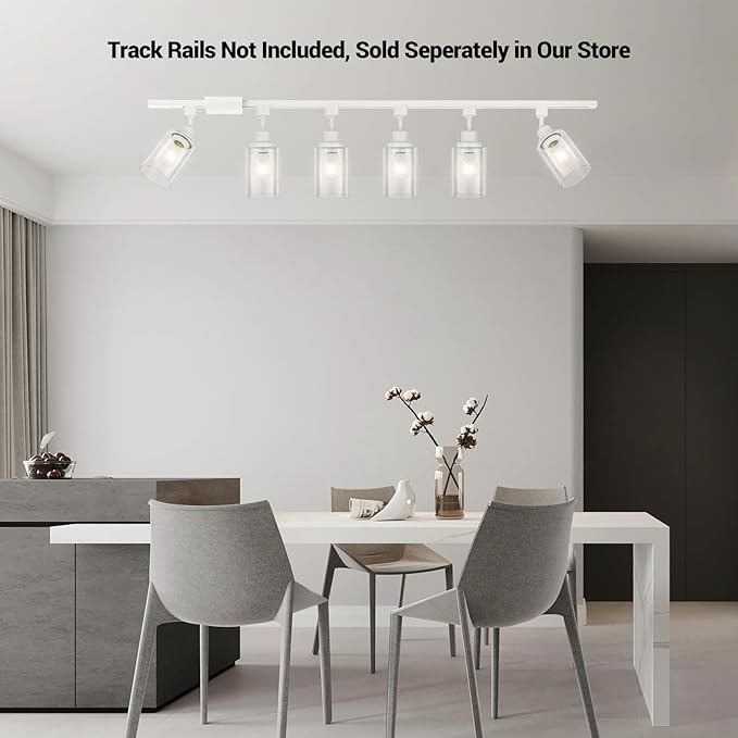 VANoopee H Type Track Lighting Heads E26 Track Light Ceiling Modern for Kitchen, Compatible with H Track Lighting Rail System, White Track Lighting Fixtures with Glass Lamp Shade, 1 Pack, No Bulbs