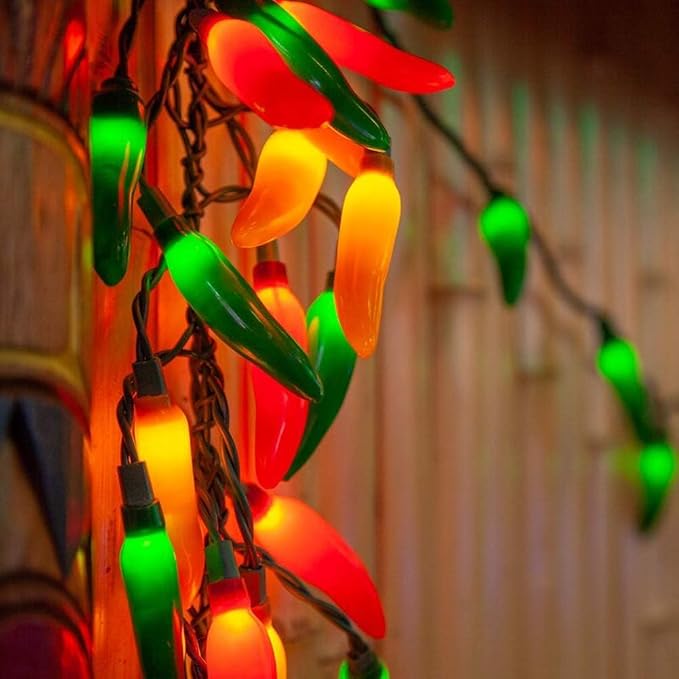 35 LED Chili Pepper Christmas Lights, 13.6Ft Camping String Lights | Multicolor, Plug in, Shatterproof, Connectable, Indoor Fairy Lights for Cook Off, Outdoor Patio Summer Decor, Green Wire