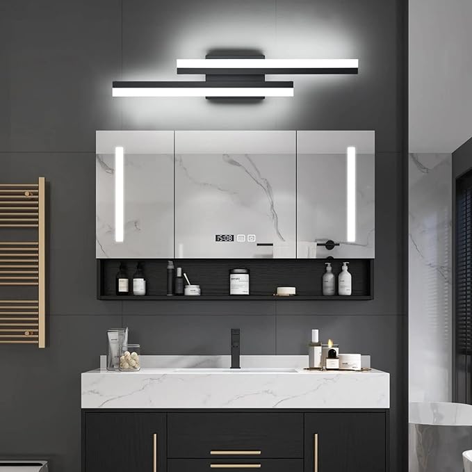 PRESDE LED Bathroom Vanity Light Modern Black 24 Inch LED Wall Lighting Fixture Over Mirror 3CCT