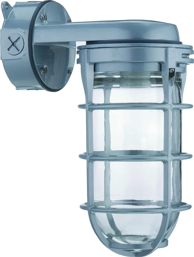 Lithonia Lighting Incandescent Vapor Tight Jelly Jar Light 150W 120V Grey | Utility Wall Lamp, Industrial Style Wall Light for Indoor and Outdoor Use, Includes Junction Box (VW150I M12)