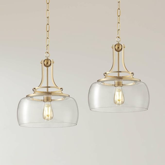 Franklin Iron Charleston 13 1/2" Wide Brass LED Pendant Light Set of 2