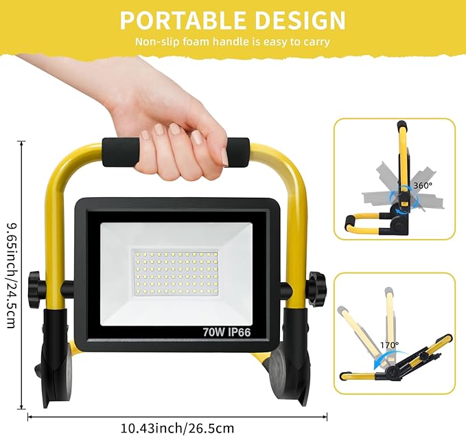 LED Light Work Stand: 3600LM Portable Lighting for Job Site, Construction & Garage Workshop,70W,IP66 Waterproof