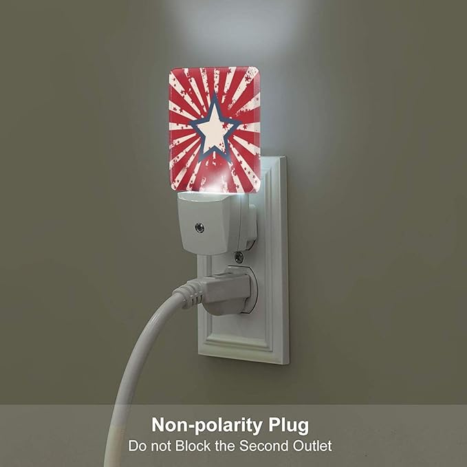 American Stars Night Light Set of 2, USA Flag Auto Sensor LED Dusk-to-Dawn Nightlights, Plug-in Sensor Lamp for Bedroom Bathroom Kitchen Hallway Stairs Decorative
