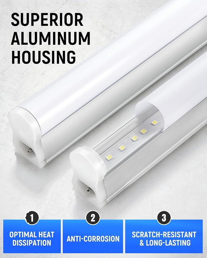 (4 Pack) 4FT T5 LED Shop Light,6500K,20W,2300LM(Super Bright White) Linkable LED Integrated Fixture,Garage Ceiling and Cabinet Light,Strip Light,Corded Electric with ON/Off Switch