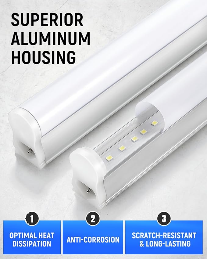 (6 Pack) 4FT T5 LED Integrated Fixture, 6500K,20W,2300LM(Super Bright White) Linkable LED Shop Light,Garage Ceiling and Cabinet Light,Strip Light,Corded Electric with ON/Off Switch