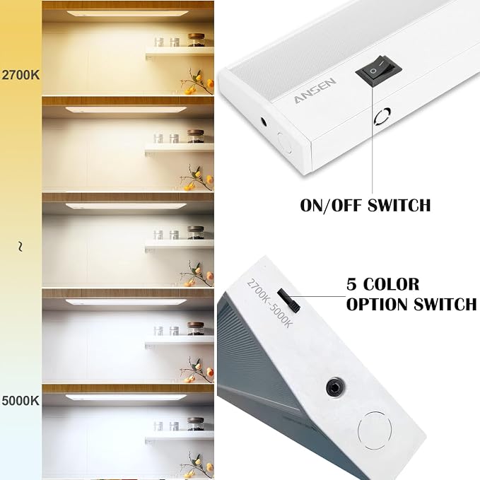 12inch 10w 666.7lm Hardwired Under Cabinet Lights, 5CCT 2700K-5000K, CRI 92+, R9 90+, UGR Lower Than 16, LED Dimmable Under Counter Lighting for Kitchen