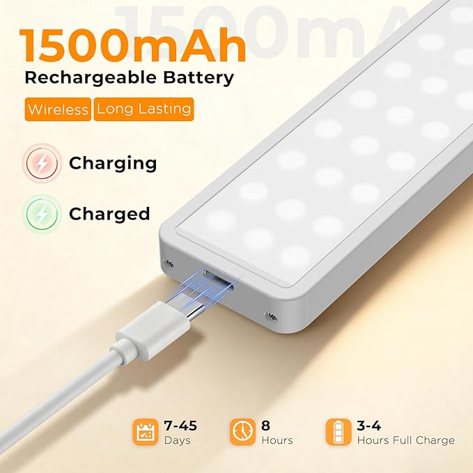 Under Cabinet Rechargeable Dimmable Lighting: 3 Color Temperature Motion Sensor Lights Indoor - Battery Operated Lights - Activated Closet Magnetic Wireless Led Light for Kitchen Home Bathroom 6 Pack