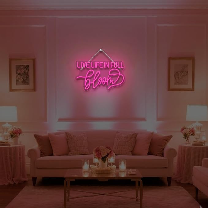 Live Life In Full Bloom Neon Sign, LED Neon Light Wall Decor for Wedding, Bridal Shower, Party & Photoshoot, Light Up Sign for Home, USB Dimmable