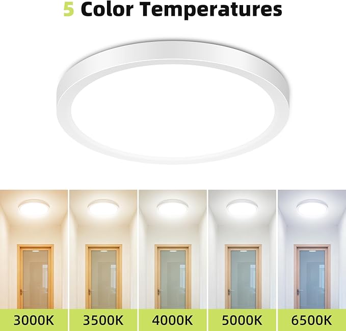 6PACK 7 Inch White Flush Mount Ceiling Light, 15W 1800LM Ceiling Light Fixture,3000K/3500K/4000K/5000K/6500K Color Temperature, LED Flat Ultra-Thin Round Lighting Fixture for Closet Bathroom Hallway