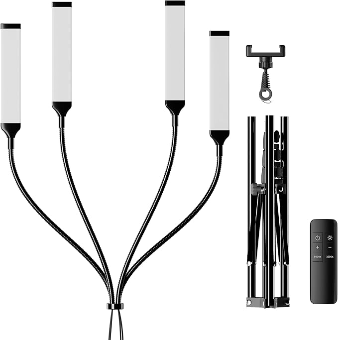 Four Arms LED Light for Photography,Esthetician Light for Lash Extensions with Phone Holder/Floor Lamp/Lash Light for Makeup/Tattoo/Selfie/Video Recording/Photography/TikTok/YouTube/Live Stream