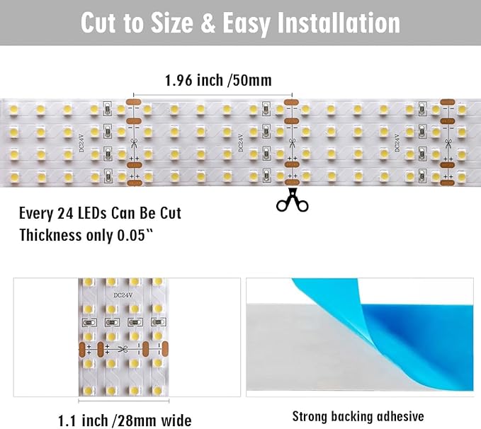 Brightest Quad Row Flexible LED Strip Lights - DC24V 3528SMD 146LEDs/Ft CRI 95 1,170Lumens/ft- Super Bright LED Tape Lights for Photography Studios, High-Speed Video Capture