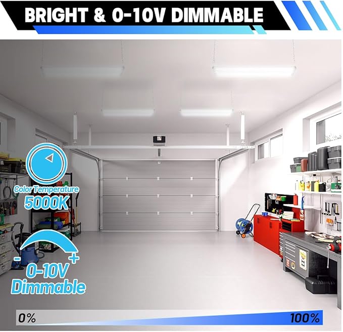 Allsmartlife LED Linear High Bay Shop Light 1-Pack, 5000K Daylight 300W 40500LM 0-10V Dimmable, Adjustable Tilt Hanging LED Shop Light Fixture for Garage Warehouse Workshop