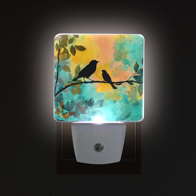 Black Bird Orange Green Night Light Dusk to Dawn Sensor LED Night Dimmable Nightlight Lights Plug into Wall for Living Room