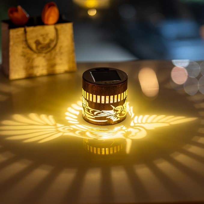 Solar Lantern Outdoor Waterproof,2 Pack Solar Lights Outdoor with Hummingbird & Butterfly Designs, Garden Decor for Patio Yard Tabletop, Unique Birthday Gifts for Women Grandma Gifts