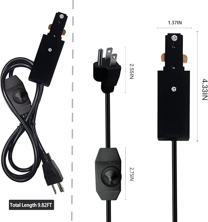 Track Lighting Live End Cord Kit, 9.84FT H Track Live End Feed Connector, Suitable for H Type Single Circuit 3-Wire-1 Track Lighting Systems