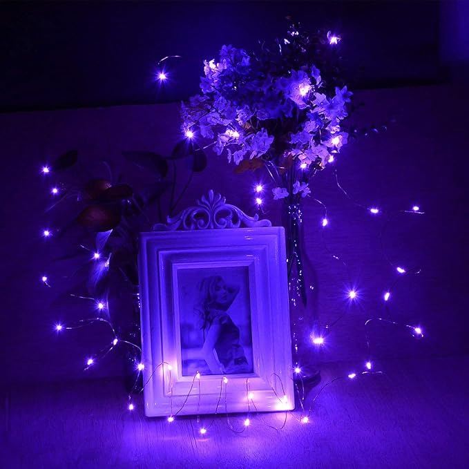 4 Pack Fairy Lights Battery Operated Halloween String Lights Timer Purple | Each 16FT 50 LED, Flexiable Cuttable Waterproof Wire, Fairy String Light Indoor Outdoor for Halloween Haunted Party DIY Decor