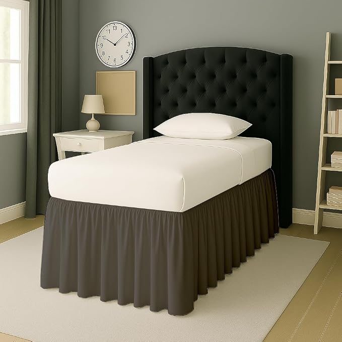 Cottingon Dorm Bed Skirt Twin XL 42" with Split Corners, 100% Microfiber Soft and Stylish, College Room Essential, Extra Long Dust Ruffle for Extended Beds, Dark Grey