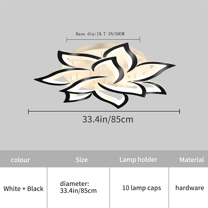 Garwarm 33.4" Modern LED Low Profile Flush Mount Ceiling Light, Dimmable | Black Flower Petal Ceiling Light with Remote, Acrylic, 3000K-6500K, Memory for Kitchen, Living Room, Bedroom, Dining Room