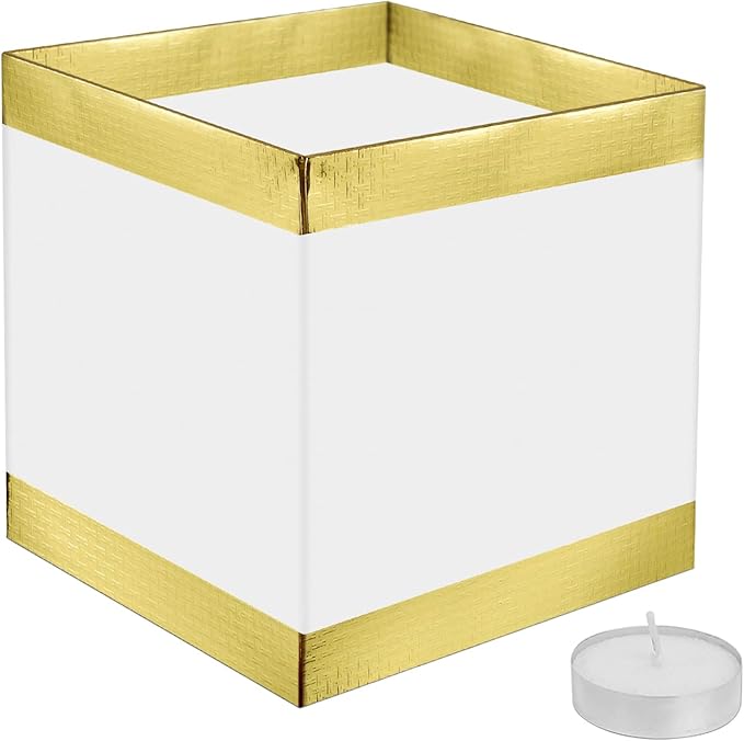 20Pack Paper Floating Water Lanterns,Gold+White Square Memorial Candle Lantern,Table Lanterns Decorative Outdoor for Weeding,Lawn,Pool,Wishing (20Pack Paper Lanterns with Candles)