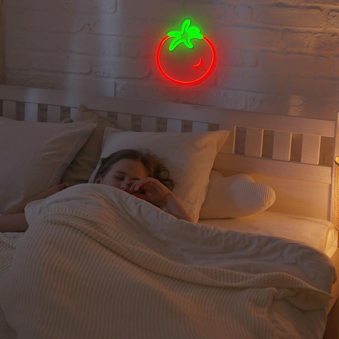 Tomato Neon Sign for Wall Decor,Cute Fruit LED Neon Light 9.4 * 10.2 inch Dimmable USB Kawaii Small Vegetables Tomato Light Up Sign for Boys Girls Room Restaurant Birthday Party barn
