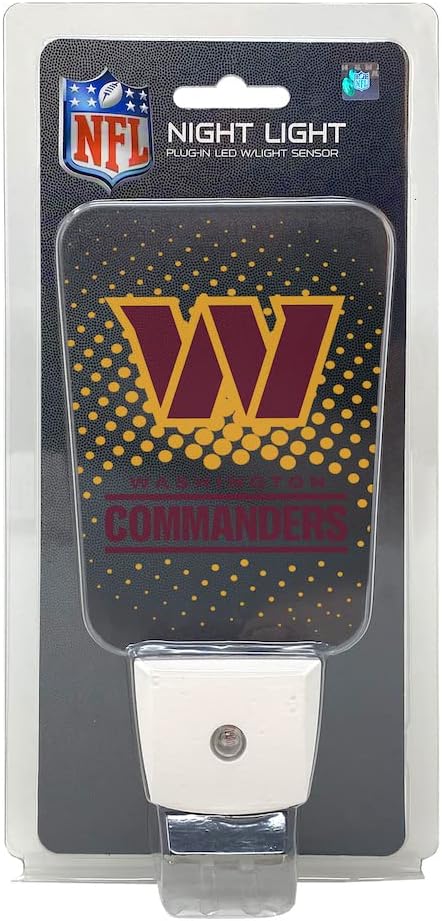 Party Animal NFL Team LED Night Light, with Auto Sensor and 3 Light Settings, Slim 5-Inch Design fits Standard Outlets, Washington Commanders