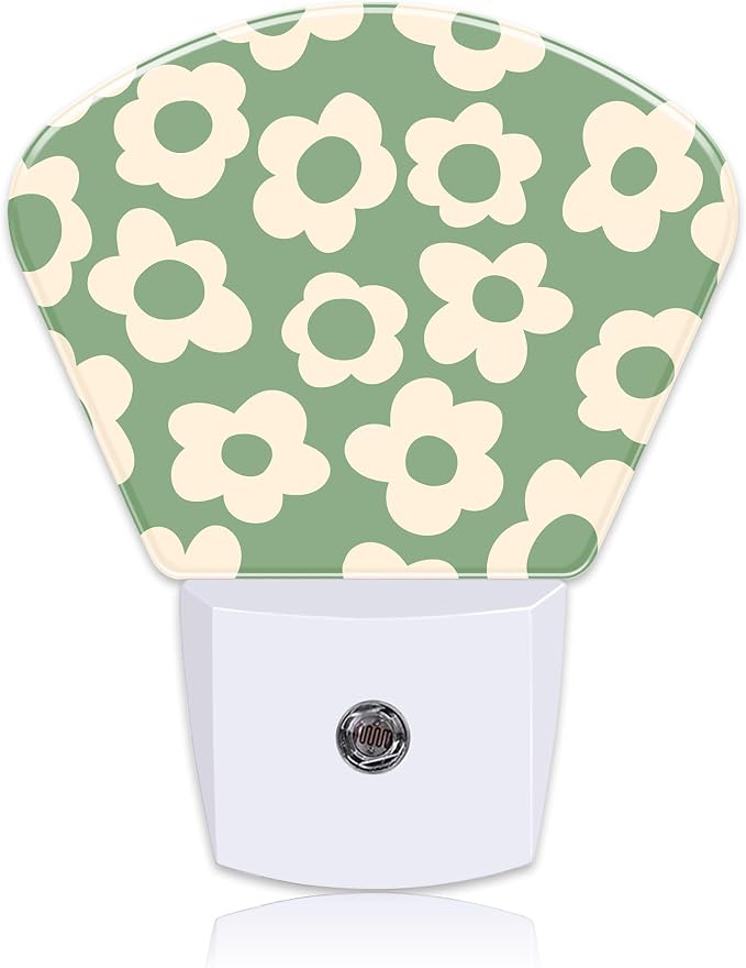 Vintage Green Flowers Night Light, Groovy Flowers Nightlight Plug into Wall with Dusk to Dawn Sensor for Kid Girls Boys Women Men Bedroom, Hallway, Kitchen, Bathroom, Stairs Decor