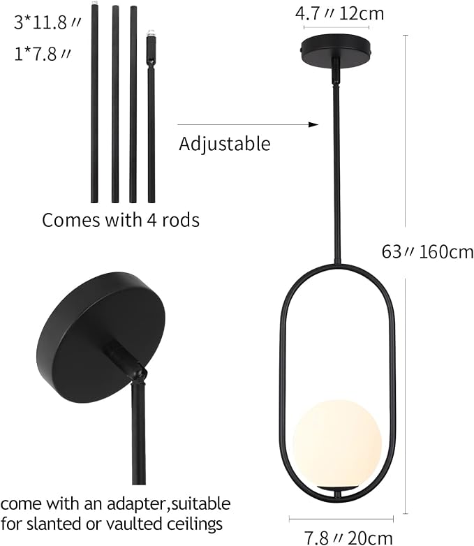 SeeU Modern Pendant Lighting One Light Chandelier Globe Black Pendant Light Indoor Hanging Light Fixture for Kitchen Island Dinning Room Bedroom