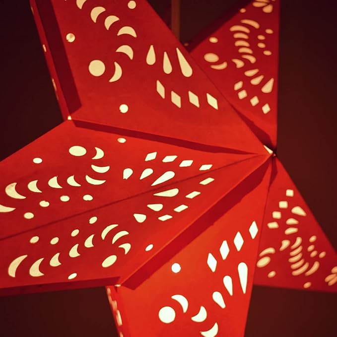Crimson Red Paper Star Lantern with 12 Foot Power Cord Included