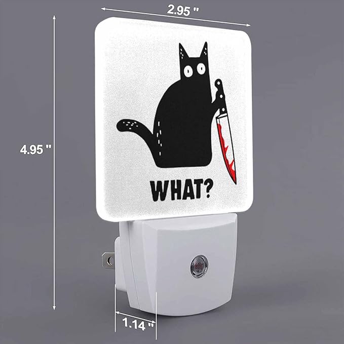 LED Night Light,Black Cat and Knife What LED Night Light Plug into Wall with Dusk to Dawn Light Sensor White Energy Efficient Nightlight for Bedroom Bathroom Hallway Living Room Kitchen