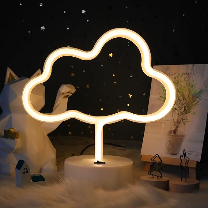 ENUOLI Cute Cloud Neon Light LED Cloud Shaped Decor Night Lights Marquee Neon Sign Table Decor for Christmas Party Birthday Kids Room Living Room Wedding