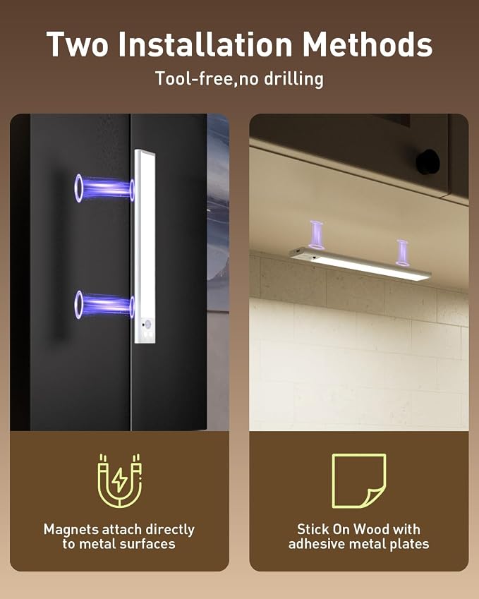 Under Cabinet Lighting Wireless, RGB Motion Sensor Light Indoor, 4 Pack | 15 Color Temps, Rechargeable, Timer, LED Closet Light Magnetic, Under Counter Lights for Kitchen Shelf Home