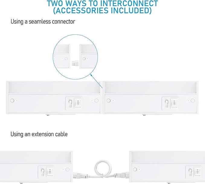 TORCHSTAR LED Under Cabinet Lighting 5CCT, 8 Inch 6W 450LM, Hardwired & Plug-in, 5 Color Selectable CRI90 120V ETL T24 Listed Dimmable Under Counter Lights for Kitchen, White Aluminum Housing, 4 Pack