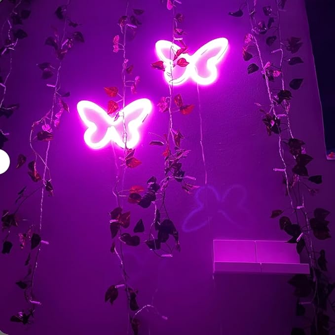 Butterfly LED Neon Signs 2pcs Pink Butterfly Neon Sign, USB or Battery Operated Butterfly Art Light , Suitable for Wall Decoration, Table Decoration, Girls Bedroom, Home Wedding, Birthday Party