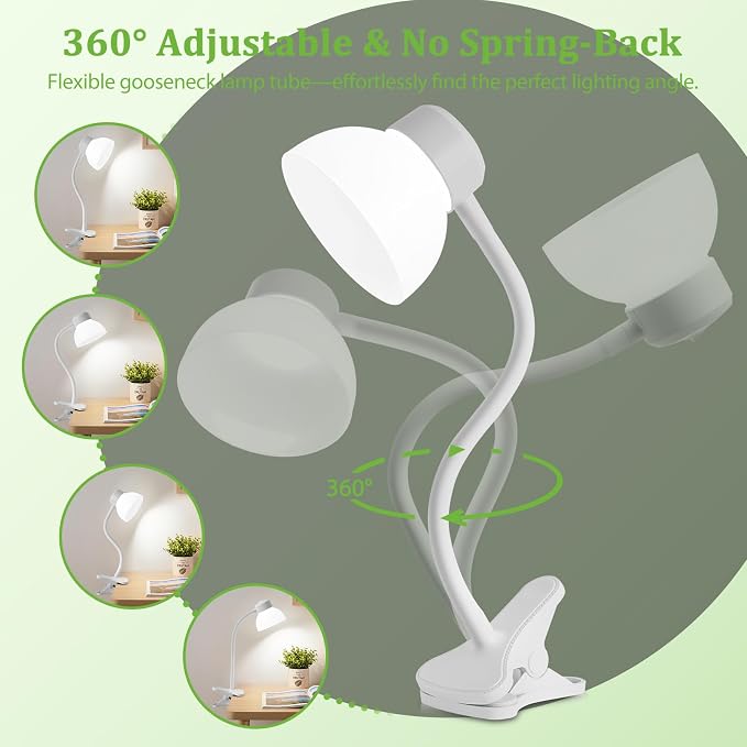 Desk Lamps for Home Office,Small LED Reading Lamp,5000K Eye-Care Desk Light | Clip On Desks Lamps for College Dorm, Kids Desk, Bed Headboard, Flexible Gooseneck, Compact Small Table Lamp