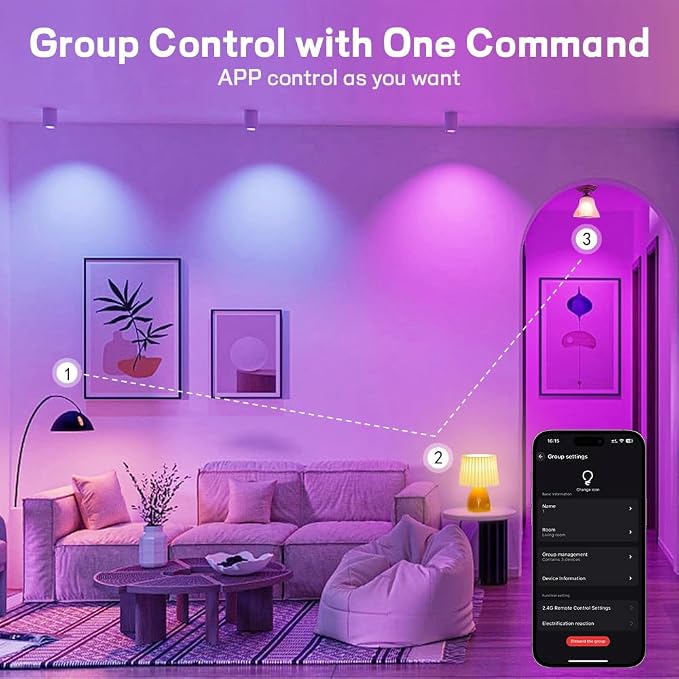 Smart Light Bulb KL110, WiFi LED Magic Home Smart Light Bulb APP Work with Alexa & Google Assistant, E26 A19 Dimmable, 2.4Ghz, No Hub Required, 800LM Soft White 2700K, 9W Colorful Changing Lamp