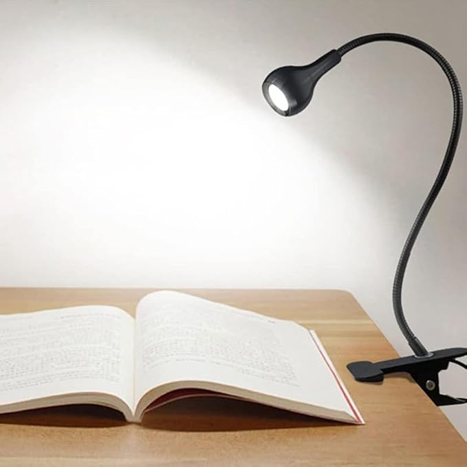 LED Desk Lamp Clip On Light,360°Flexible Gooseneck and Clamp Reading Light | Portable USB Powered Task Light With Clamp ,Night Light Clip on for Desk, Bed Headboard and Computers Black