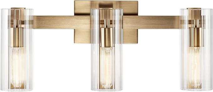 Kichler Jemsa 3 Light Vanity, Modern Light with Clear Fluted Glass in Champagne Bronze for Bathroom or Powder Room (9.75" x 22.75"), 55168CPZ